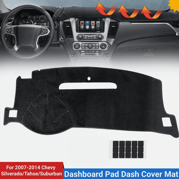 Dash Mat Cover for 2007-2014 Chevy Silverado Tahoe Suburban | Non-Slip Dashboard Protector | UV & Heat Resistant | Custom Fit | Black.