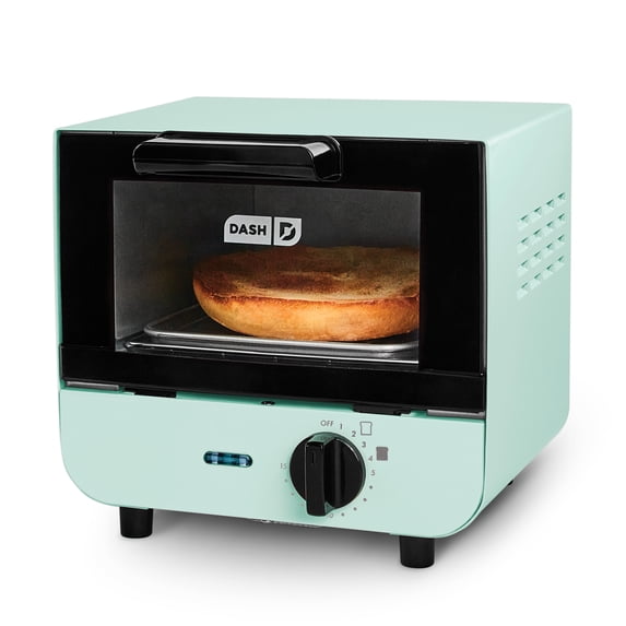 Dash Mini Toaster Oven for Bread, Bagels, Cookies, Pizza, Paninis & More with Baking Tray, Rack, Auto Shut Off Feature, Aqua
