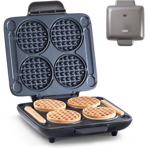 Dash Multi Mini Waffle Maker - Makes Four Waffles at Once for Family Breakfasts Dual Nonstick Heating Plates & Easy-Release Surface Compact Fast-Heating Graphite