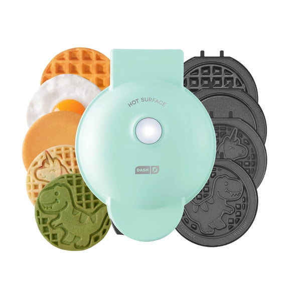 Dash MultiMaker Mini System - Compact Waffle Maker for Family Breakfasts - Removable Griddle Plates & nonstick surface - 6 Plates - Aqua