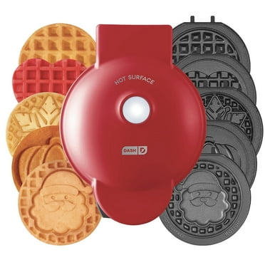 Dash MultiMaker Mini Waffle Maker System with 6 Removeable Holiday Plates Red