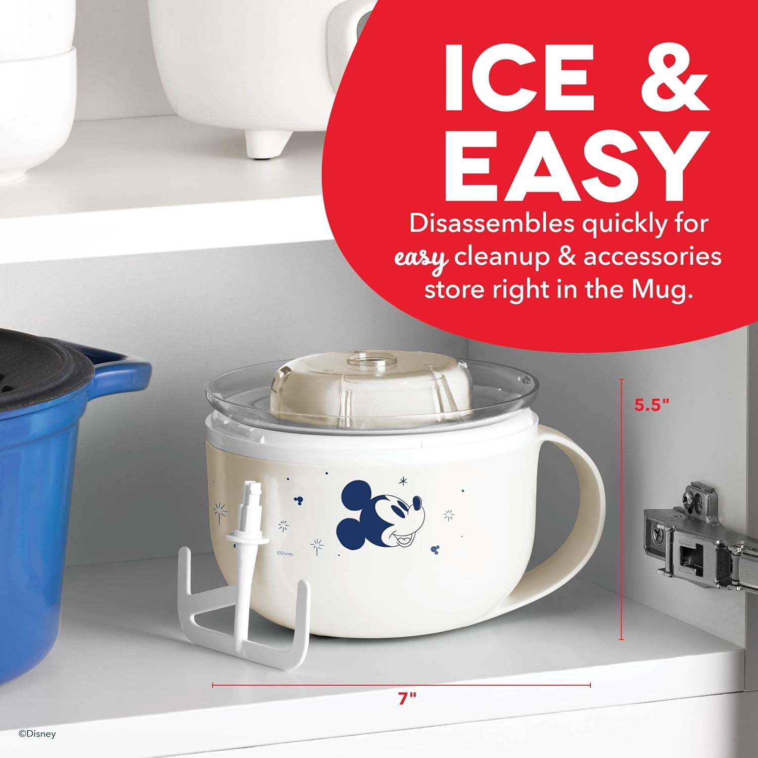Dash My Mug Ice Cream Maker Bundle - Mini Electric Ice Cream Maker for Gelato, Sorbet & Frozen Yogurt with Mickey & Minnie Design