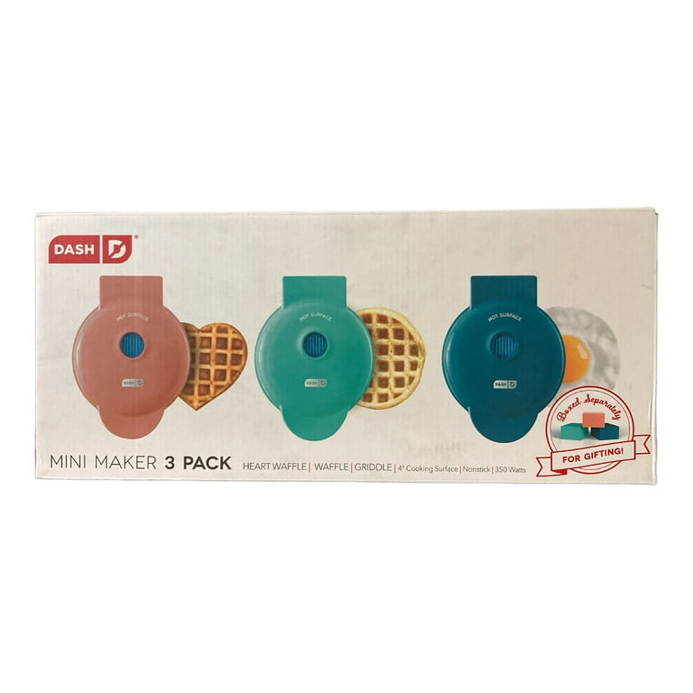 DASH Mini Maker 3-Pack Gift Set Mini Waffle Maker Color Coral Mint Teal