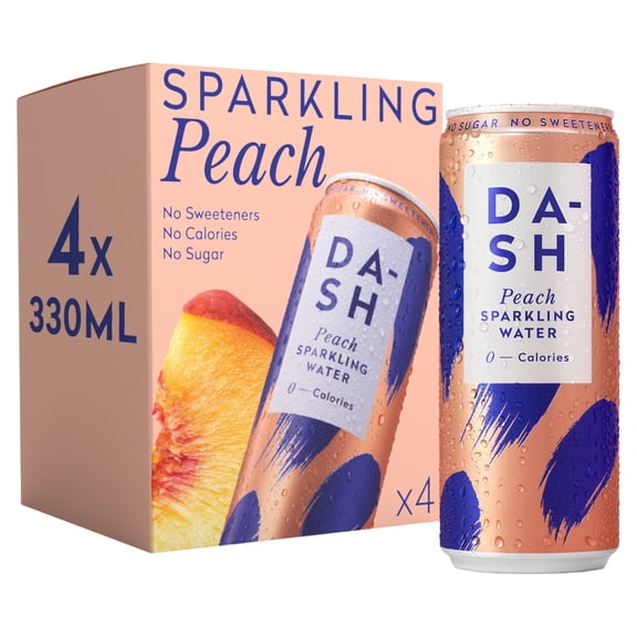 Dash Peach Sparkling Water 4 x 330ml, Imported from Britain