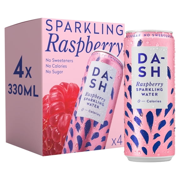 Dash Raspberry Sparkling Water 4 x 330ml, Imported from Britain