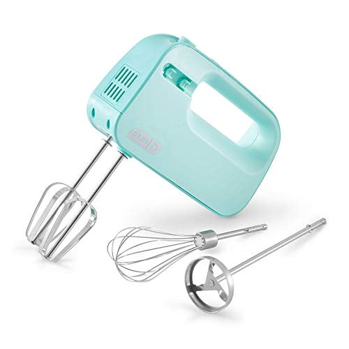 Dash SmartStore Deluxe Compact Electric Hand Mixer + Whisk and Milkshake Attachment for Whipping, Mixing Cookies, Brownies, Cakes, Dough, Batters, Meringues & More, 3 Speed, 150-Watt  Aqua