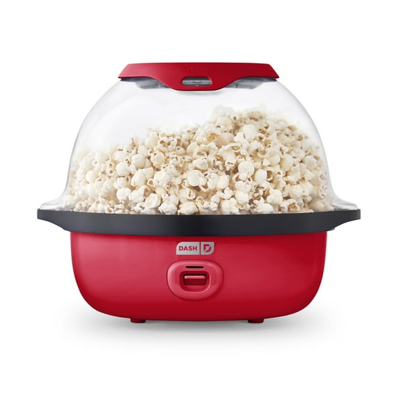 Dash 4qt SmartStore™ Stirring Popcorn Maker, Electric Popcorn Machine with Large Lid for Serving Bowl and Convenient Storage, 24 Cups, Red