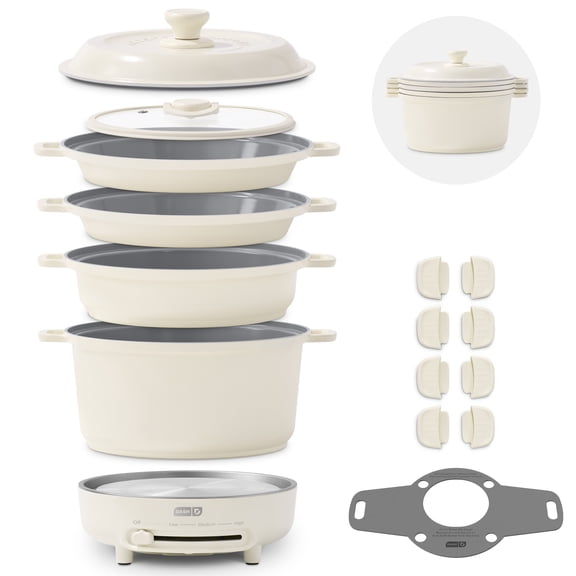 Dash Stacks 16pc Cookware Set with Electric Burner Cream