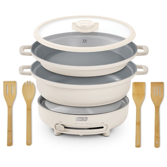 Dash Stacks 8-Piece Nonstick Cookware Set, Electric Burner, Cream