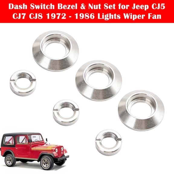 Dash Switch Bezel & Nut Set Fits Jeep CJ5 CJ7 CJ8 1972-1986 Lights Wiper Fan