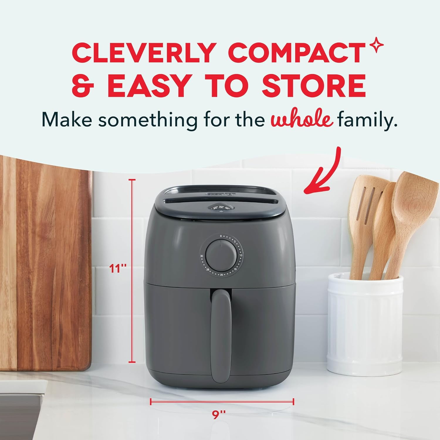 Dash Tasti-Crisp Air Fryer, 2.6 Quarts, Cool Grey with AirCrisp Technology and Auto Shut-Off