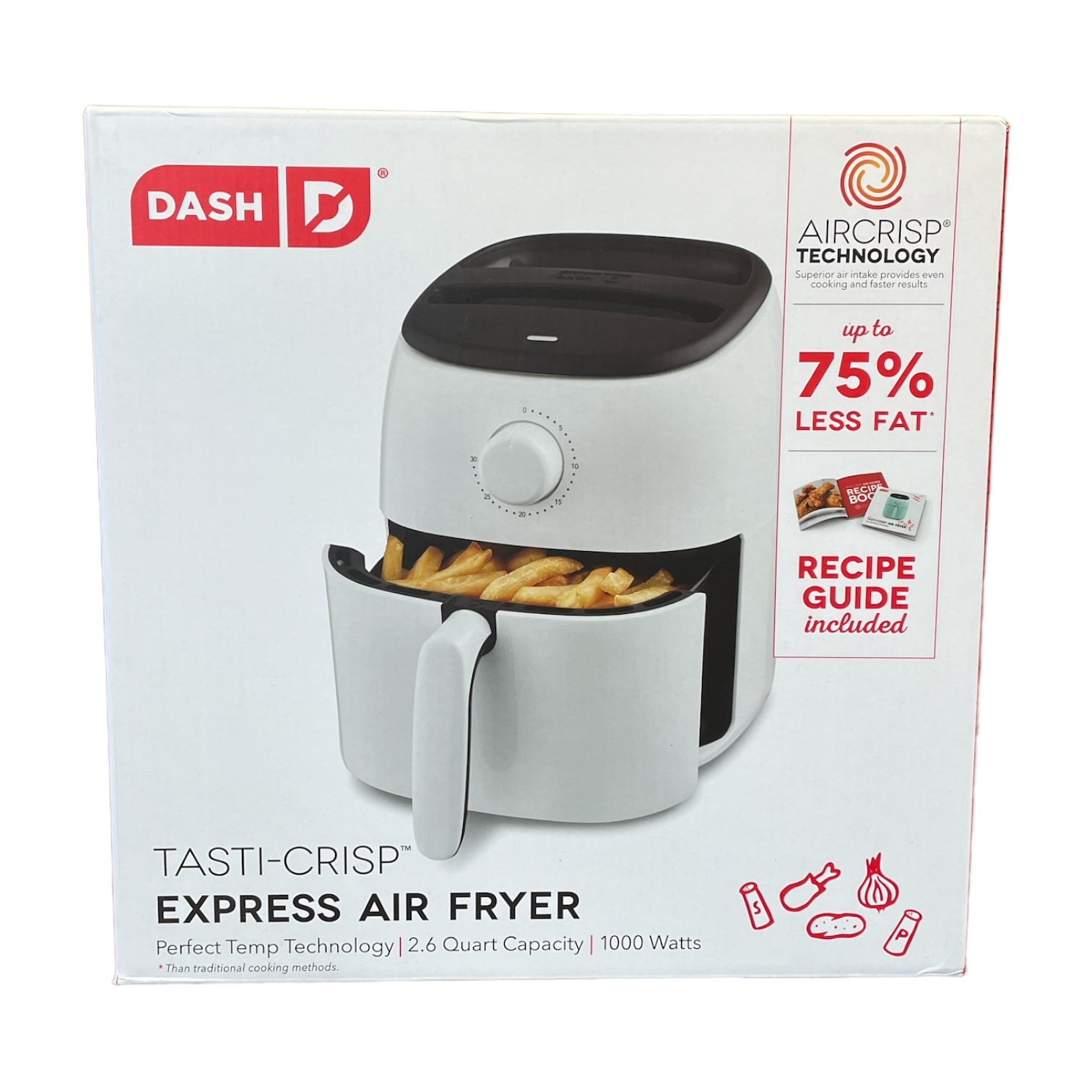 Dash Tasti-Crisp Express Air Fryer, 2.6 Quart with Recipe Guide, White 