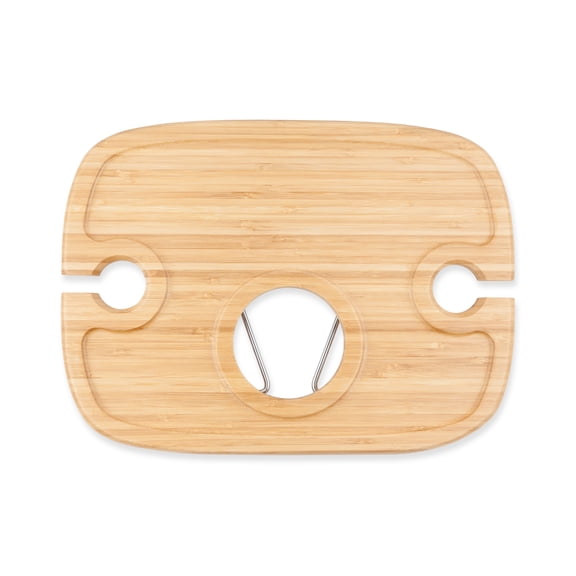 True Dash Bottle Holder and Wine Glasses Picnic Table, One Size, Bamboo