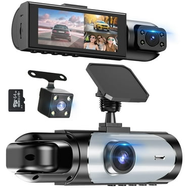 Camlekor 3 Channel Dash Cam Front and Rear Inside, 1080P Triple Car Camera, Loop Recording, Motion Detection, 64GB Card