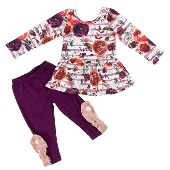 Dash of Glitter Girls Floral Long Sleeve Top and Pants 2-piece Outfit, Sizes 2T-10