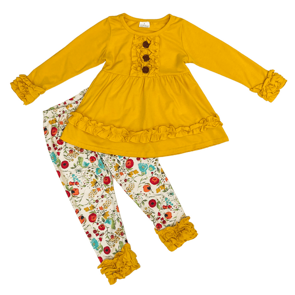 Dash of Glitter Girls Long Sleeve Top and Floral Print Icing Pants 2-piece Outfit, Sizes 6/12M-14/16