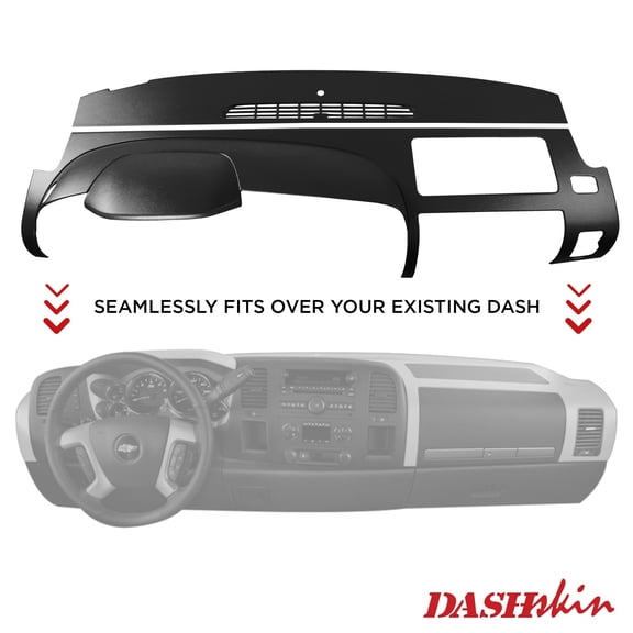 DashSkin 2-Piece Molded Hard Plastic Dash Cover Compatible with 2007-2013 Silverado GMC Sierra in Ebony Black - Hard Molded Plastic Dashboard Cap