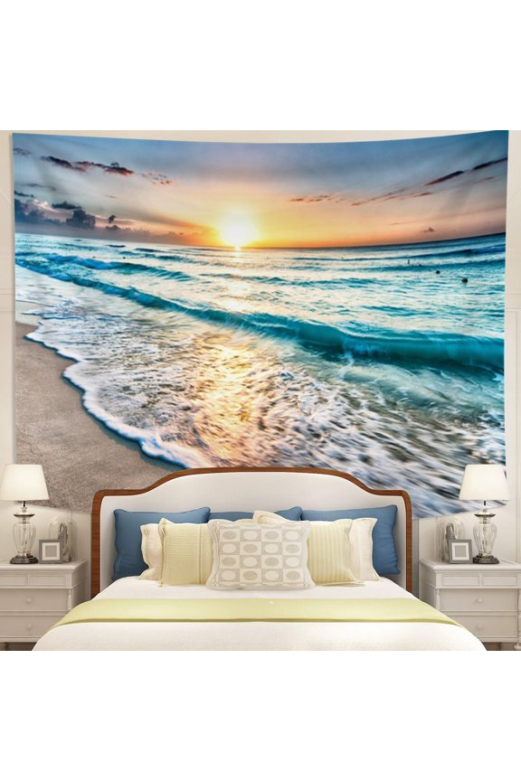 Beach Tapestry Wall Hanging,Ocean Landscape Scenery Backdrop for Dorm Living Room Bedroom Decor 40x30 Inches