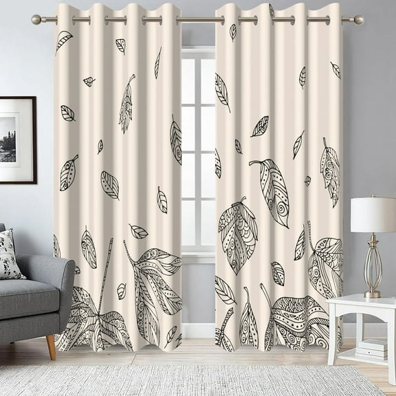 Dashan Beige Blackout Curtains for Living Room,Leaves Patterned Window Drapes for Bedroom,52x84 Inch,2 Panels