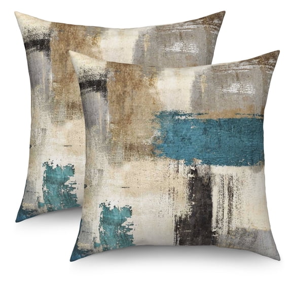 Dashan Beige and Blue Throw Pillow Covers 18x18 Set of 2,Black Gray Abstract Decorative Pillow Cases for Bedroom Sofa Couch