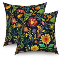 Dashan Black Floral Throw Pillow Covers 18x18 Set of 2,Farmhouse Linen Pillow Cases for Bedroom Sofa Couch