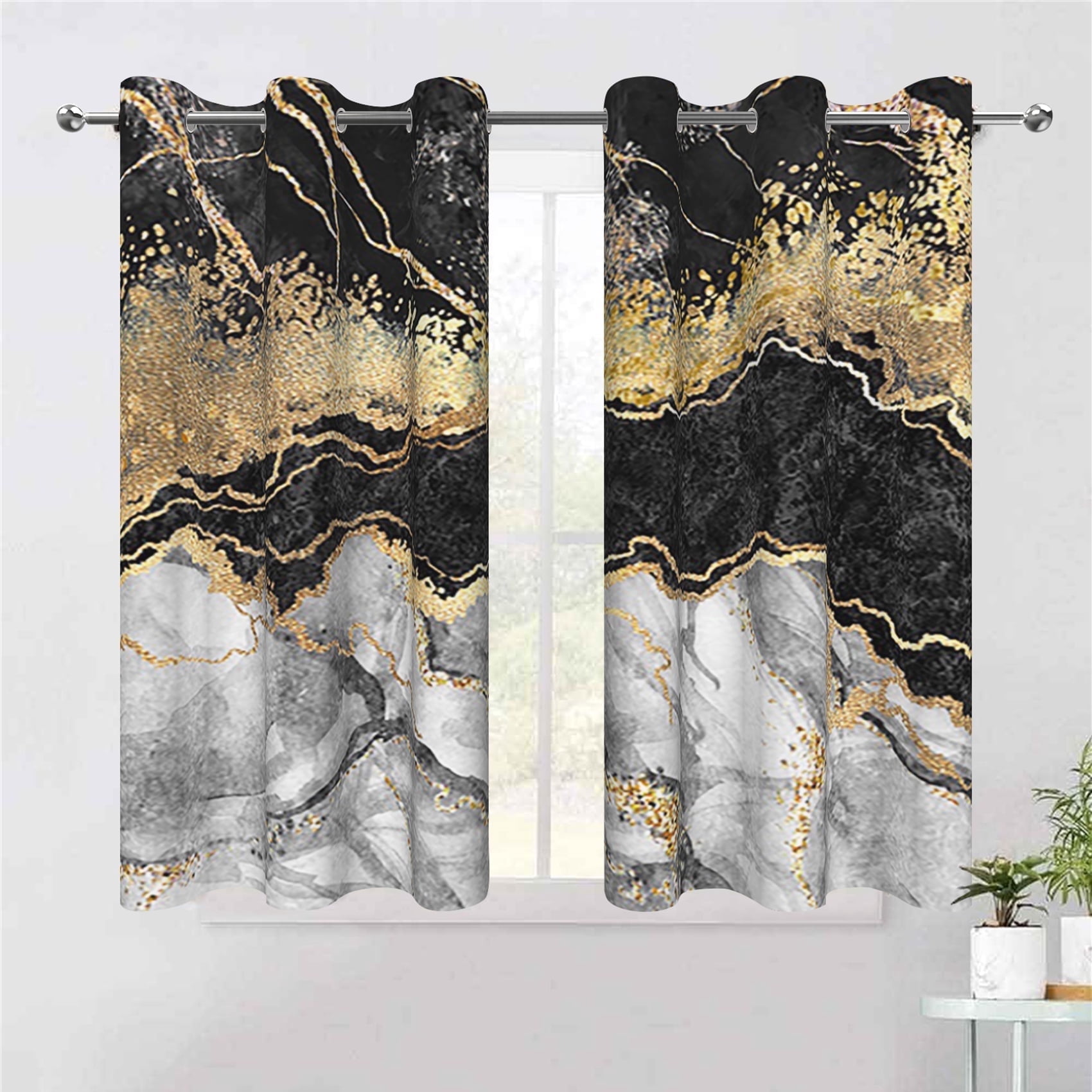 Dashan Black Gold Gray Marble Blackout Curtains for Bedroom Living Room Decor Grommet Window Drapes 42x63 Inch,2 Panels