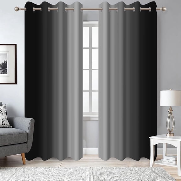 Dashan Black Grey Ombre Blackout Curtains for Bedroom Living Room,Grommet Room Darkening Window Drapes 42x63 Inch,2 Panels