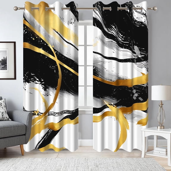 Dashan Black White Gold Blackout Curtains,Set of 2,Room Darkening Drapes for Bedroom/Living Room,52x84 inches