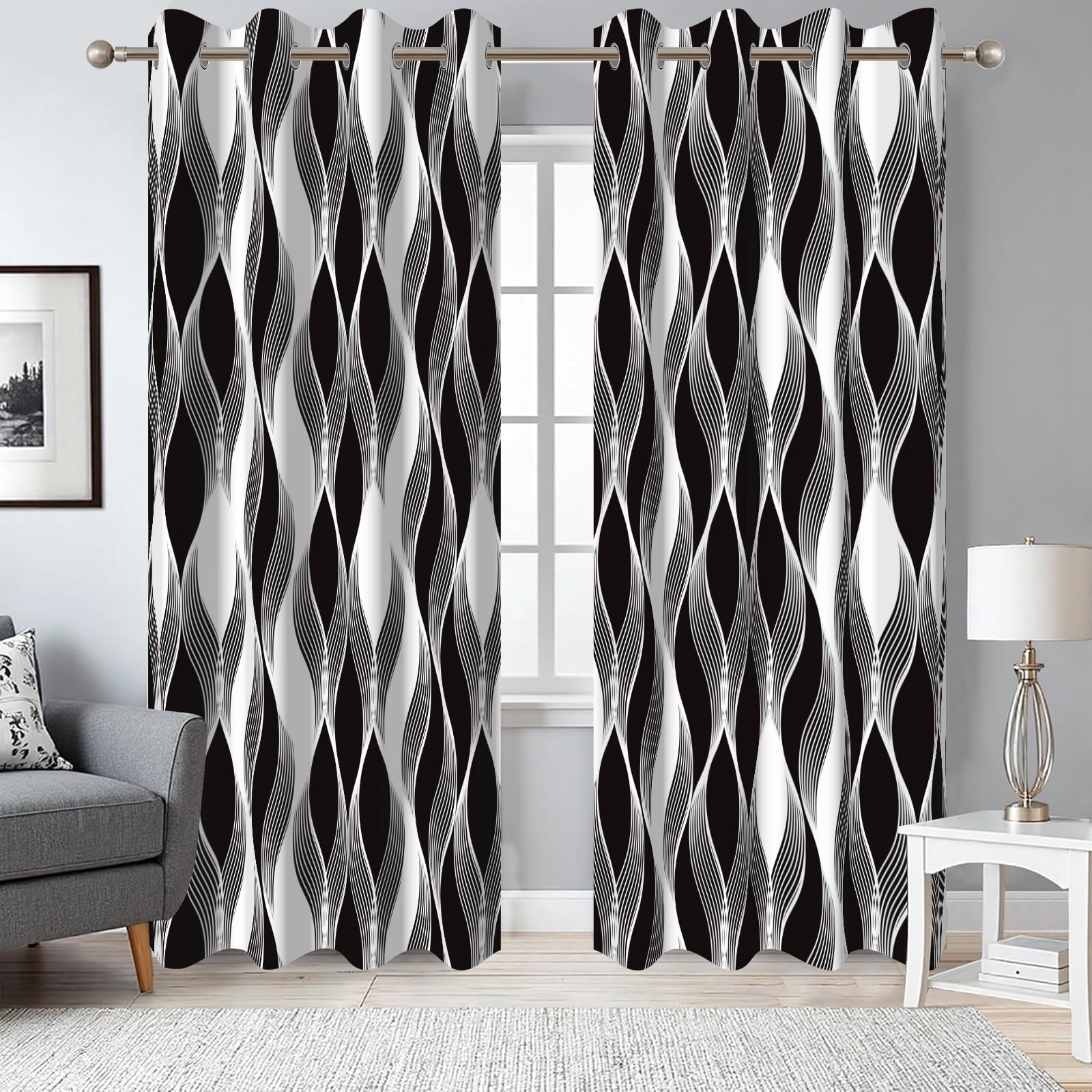 Dashan Black and White Blackout Curtains,Abstract Striped Bedroom