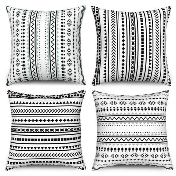 Dashan Black and White Pillow Covers 16x16 Set of 4,Boho Striped Decorative Pillow Cases for Bed Couch Living Room