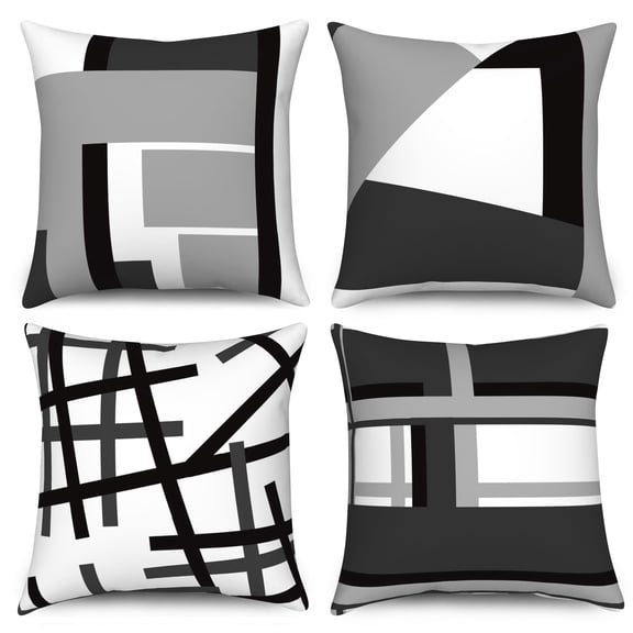 Dashan Black and White Throw Pillow Covers 18x18 Set of 4,Modern Abstract Geometric Pillow Cases for Bedroom Sofa Couch