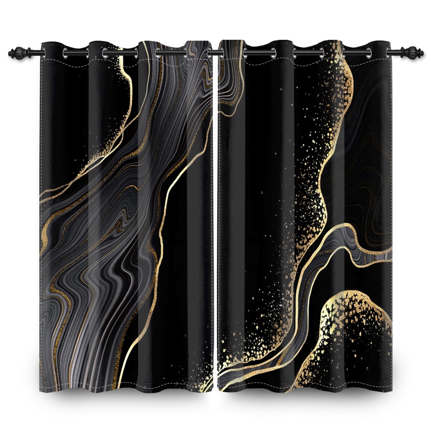 Dashan Blockout Curtain Luxury Abstract Black Gold Marble Pattern