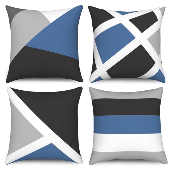Dashan Blue Abstract Throw Pillow Covers 18x18 Set of 4,Black Grey White Pillow Cases for Bedroom Sofa Couch