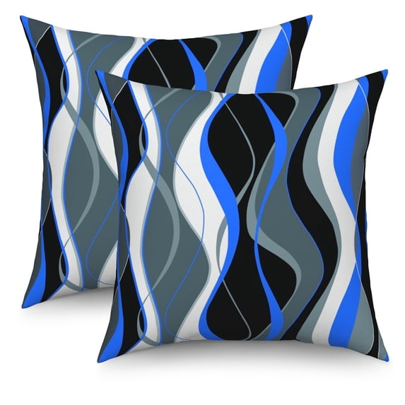 Dashan Blue Black White Pillow Cover 16x16 Set of 2,Modern Geometric Lines Cushion Cases for Couch Sofa Bed Home Decor