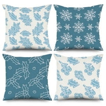 Dashan Blue Christmas Pillow Covers 18x18 Set of 4,Winter Snowflake Decorative Pillow Cases for Bed Couch Living Room
