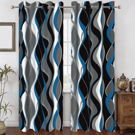 Dashan Blue and Grey Blackout Curtains,Set of 2,Room Darkening Drapes for Bedroom/Living Room,52x84 inches