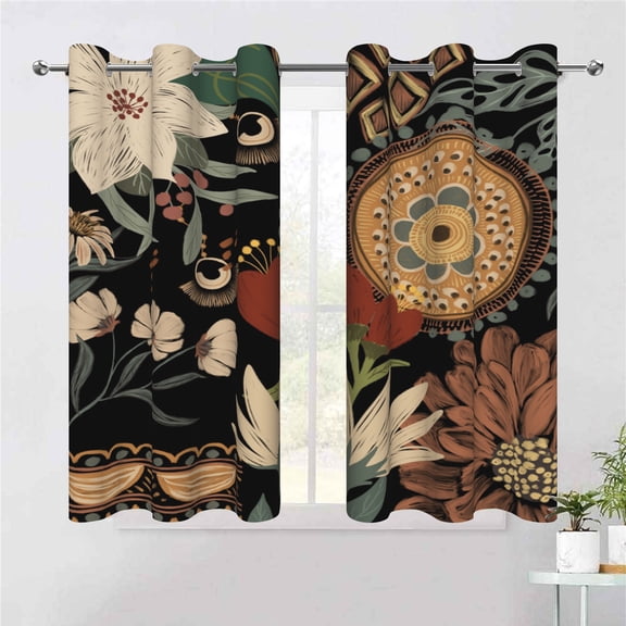 Dashan Boho Floral Botanical Blackout Curtains for Bedroom Living Room Decor Grommet Window Drapes 42x63 Inch,2 Panels