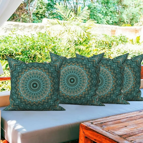 Dashan Boho Mandala Pillow Covers 18x18 Set of 4,Green Retro Ethnic Decorative Pillow Cases for Bed Couch Living Room