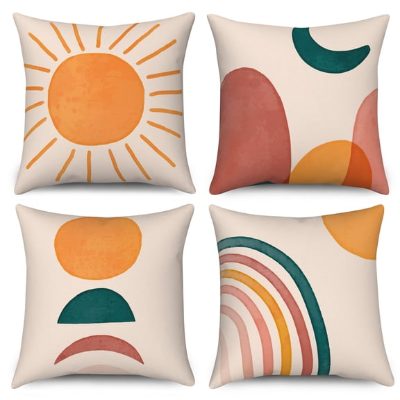Dashan Boho Throw Pillow Covers 18x18 Set of 4,Mid Century Moon Sun Modern Decorative Pillow Cases for Bedroom Sofa Couch