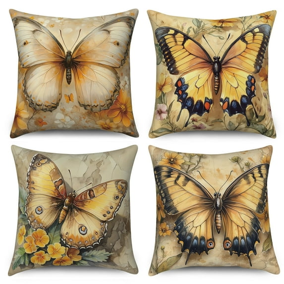 Dashan Butterfly Throw Pillow Covers 18x18 4 PCS Vintage Style Home Couch Cushion Pillowcases for Sofa Living Room