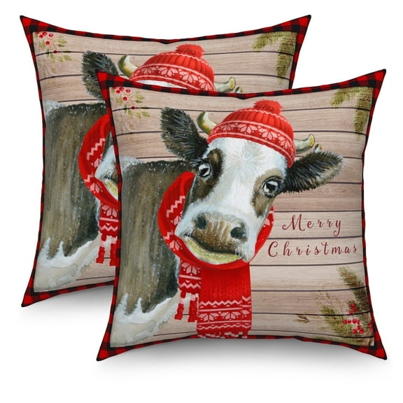 Dashan Christmas Pillow Cover 18x18 Set of 2,Xmas Cow Decorative Pillow Cases Couch Cushion for Bedroom Home Decor