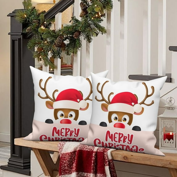 Dashan Christmas Reindeer Throw Pillow Covers 20x20 Set of 2,Xmas Linen Pillow Cases for Bedroom Sofa Couch