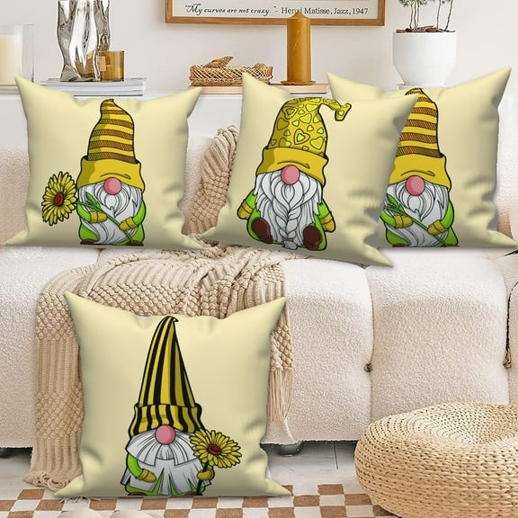 Dashan Cute Gnomes Throw Pillow Covers 16X16 4 PCS Yellow Couch Cushion Pillowcases for Bedroom Home Decor