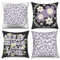 Dashan Daisy Floral Pillow Covers 18x18 Set of 4,Purple Decorative Pillow Cases for Bed Couch Living Room