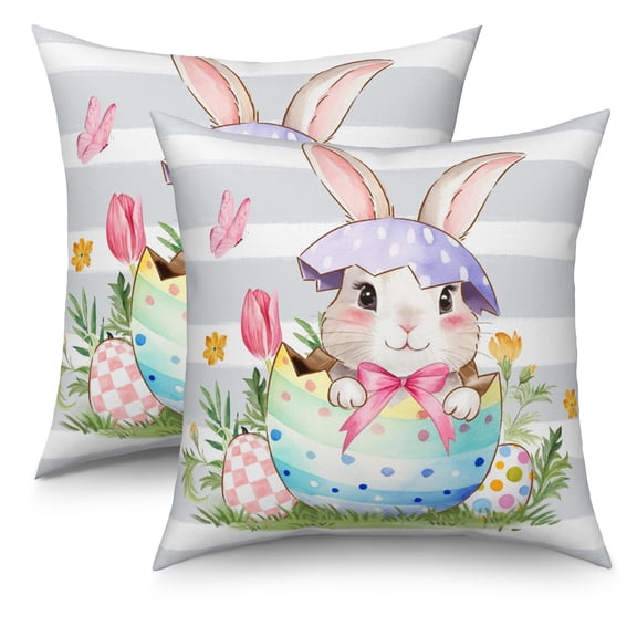 Dashan Easter Bunny Throw Pillow Covers 18x18 Set of 2,Spring Floral Rabbit Decorative Pillow Cases for Bedroom Sofa Couch