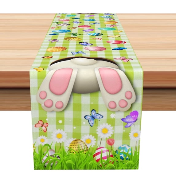 Dashan Easter Table Runner,Funny Rabbit Spring Eggs Linen Table Runner,Kitchen Decor Dining Table Settings 13x72 Inch