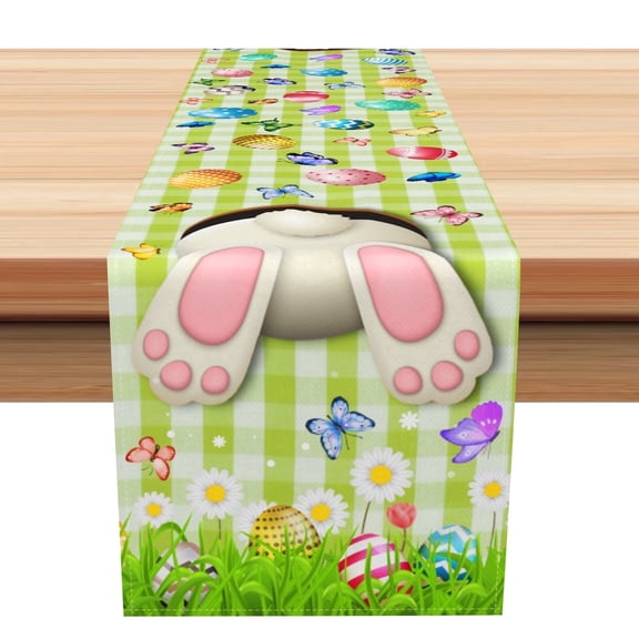 Dashan Easter Table Runner,Funny Rabbit Spring Eggs Linen Table Runner,Kitchen Decor Dining Table Settings 13x72 Inch