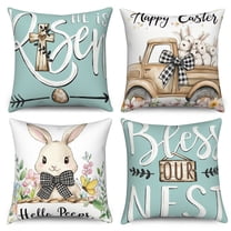 Dashan Easter Throw Pillow Covers 18x18 Set of 4,Bunny Truck Farmhouse Decorative Pillow Cases for Bedroom Sofa Couch