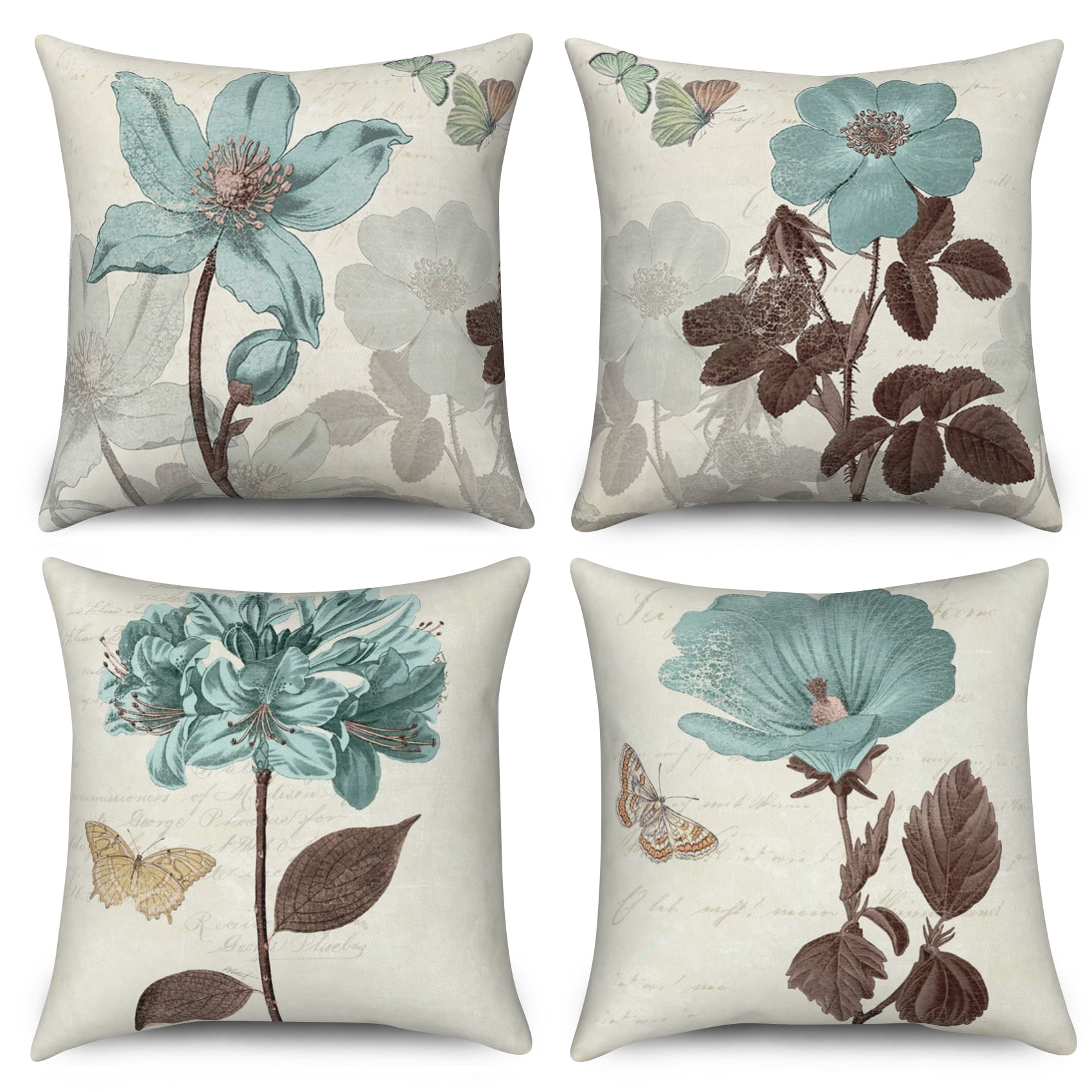 Dashan Floral Plant Throw Pillow Covers 20x20 Set of 4,Lotus Leaf Decorative Pillow Cases for Bedroom Sofa Couch