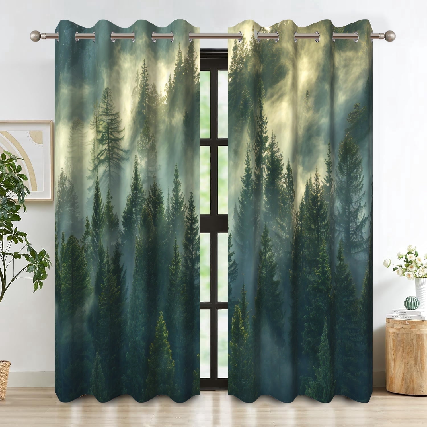 Dashan Forest Blackout Curtain for Living Room,Green Tree Nature Thermal Insulated Window Drapes for Bedroom (52Wx84L,2 Panels)